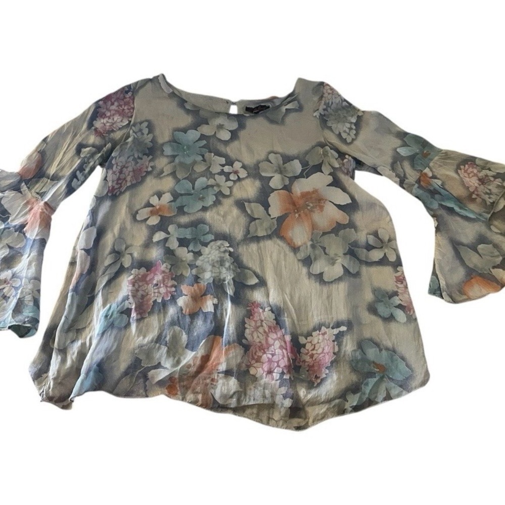 Carla Conti Italian Silk Floral‎ Romantic Blouse With Bell Sleeves